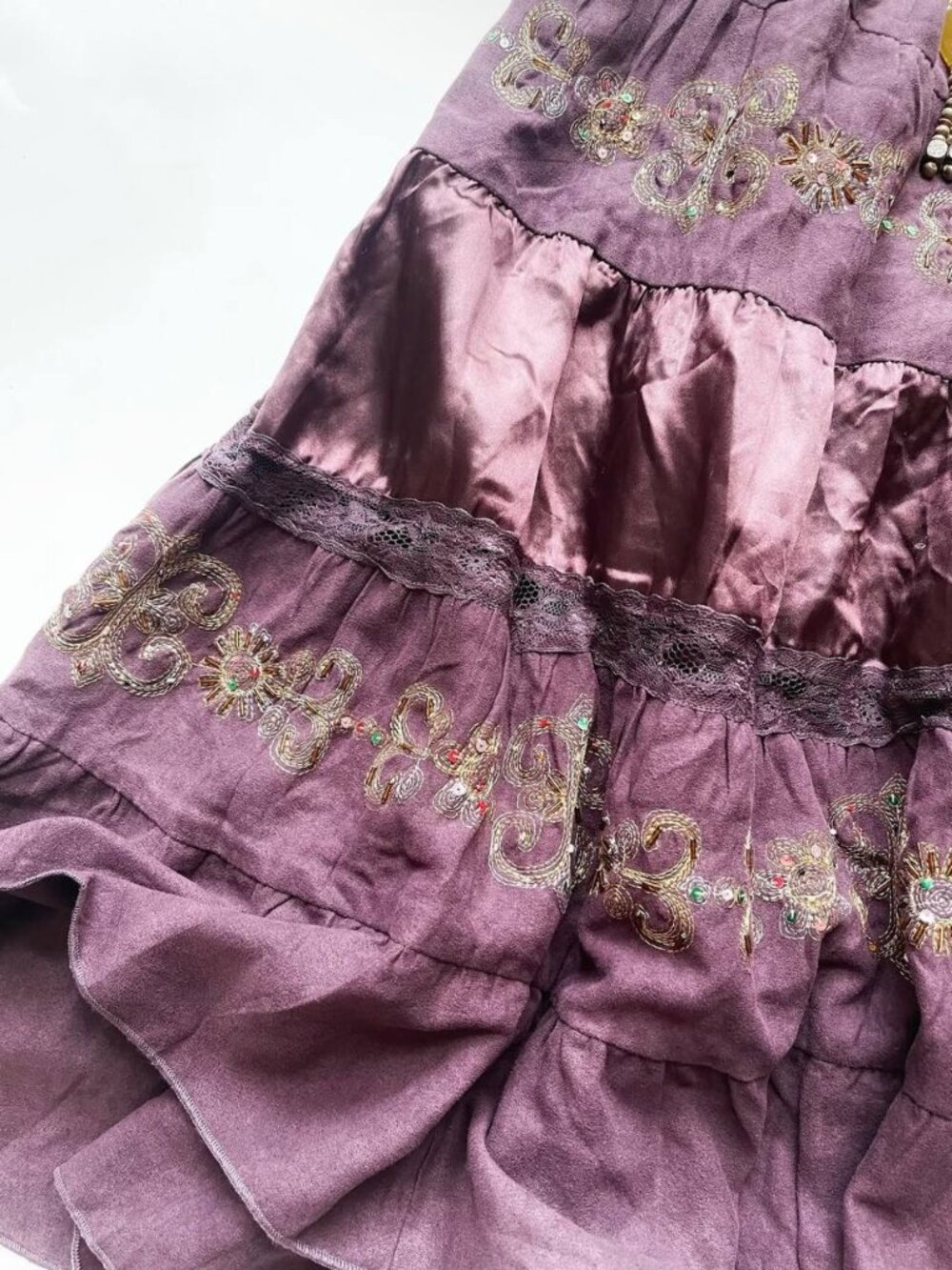 Vintage Purple Boho Embroidered Tiered Maxi Dress Floral Ruffle Sundress Y2K - Picture 3 of 4